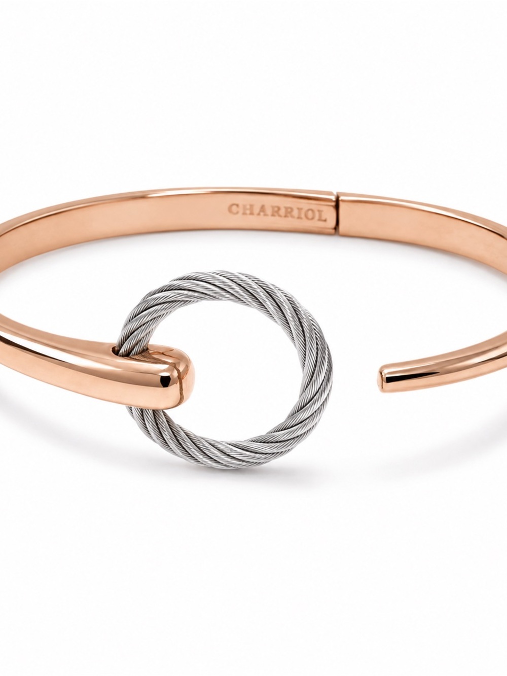 Charriol Rose Gold and Silver Cable Knot Open Cuff Bracelet